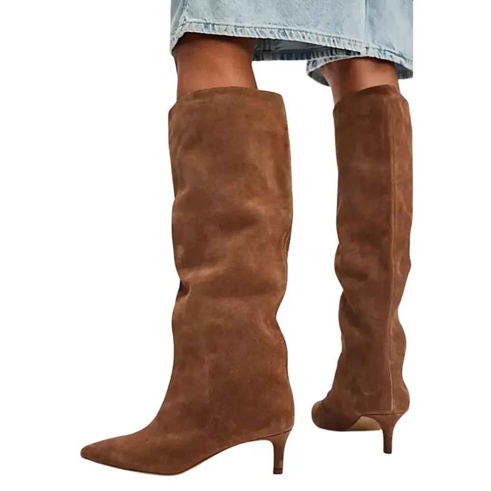 Free People Womens Kiki Knee High Boots US 6.5 EU 37 Tan Suede EUC